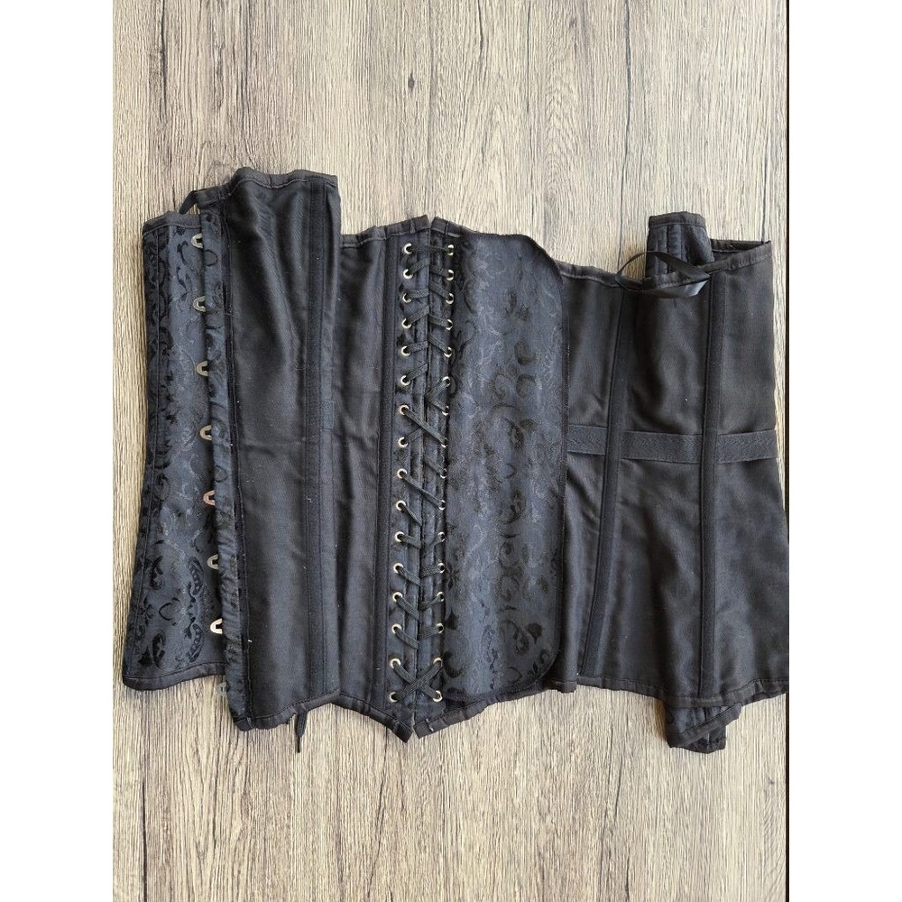 Charmian Black Brocade Underbust Corset 7XL Plus Size Goth Victorian Romantic - Picture 6 of 10